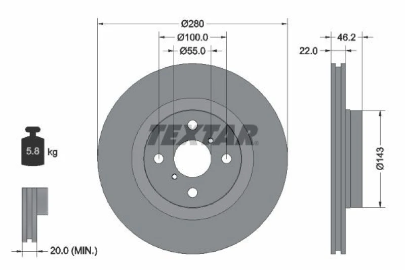 Image of Brake disc TEXTAR 92287603