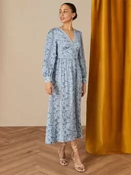 image of Monsoon Sustainable Ditsy Tea Dress - Blue Size 10, Women