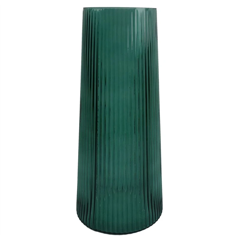 Image of Leaf Glass Vase Green Ridged Glass Vase 28cm Botanik Green