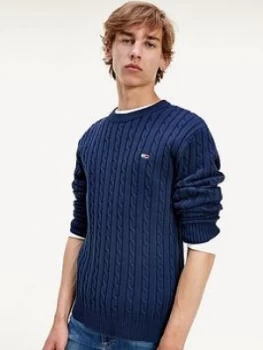 Image of Tommy Jeans Tjm Essential Cable Sweater - Navy, Size XS, Men