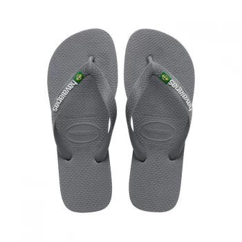 image of Havaianas Brazil Logo Flip Flops - Steel Grey 5002