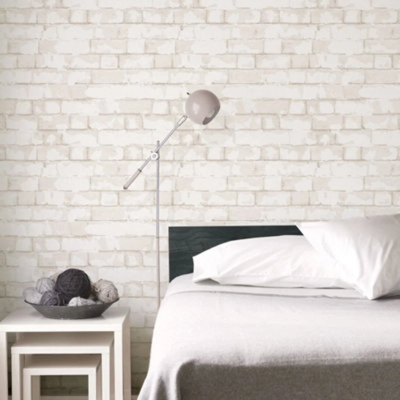 Image of Galerie Nostalgie White Brick Wall Smooth Wallpaper