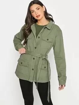 Image of Long Tall Sally Khaki Belted Twill Jacke, Green, Size 12, Women