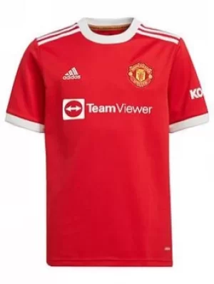 Image of Adidas Manchester United Junior 21/22 Home Shirt, Red, Size 15-16 Years
