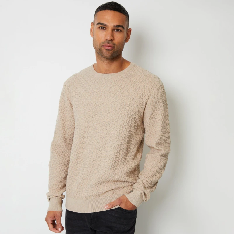 Image of Threadbare 'Staleyhall' Mini Cable Knit Crew Neck Jumper Beige