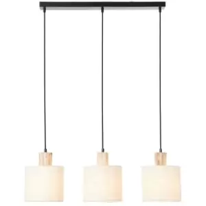 Image of Endon Durban Bar Pendant Ceiling Lamp, Natural Eucalyptus Wood, Natural Linen, Matt Black