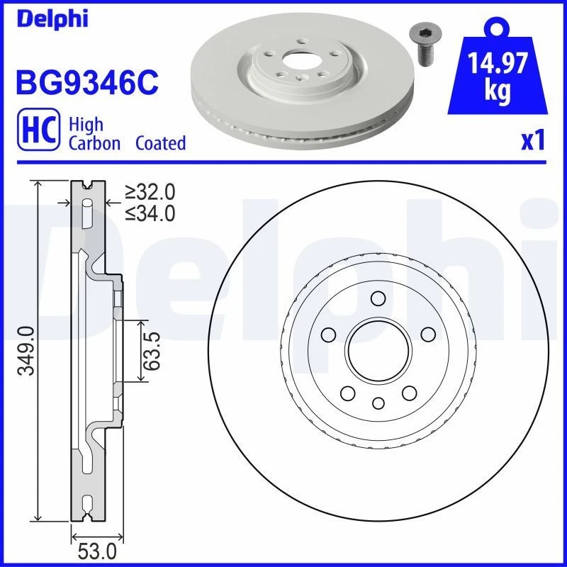 Image of DELPHI Brake disc DELPHI BG9346C