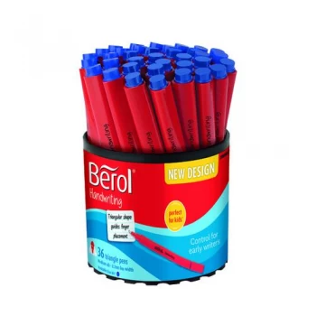 image of Berol Handwriting Triangular Pen Blue Pack of 36 2066667