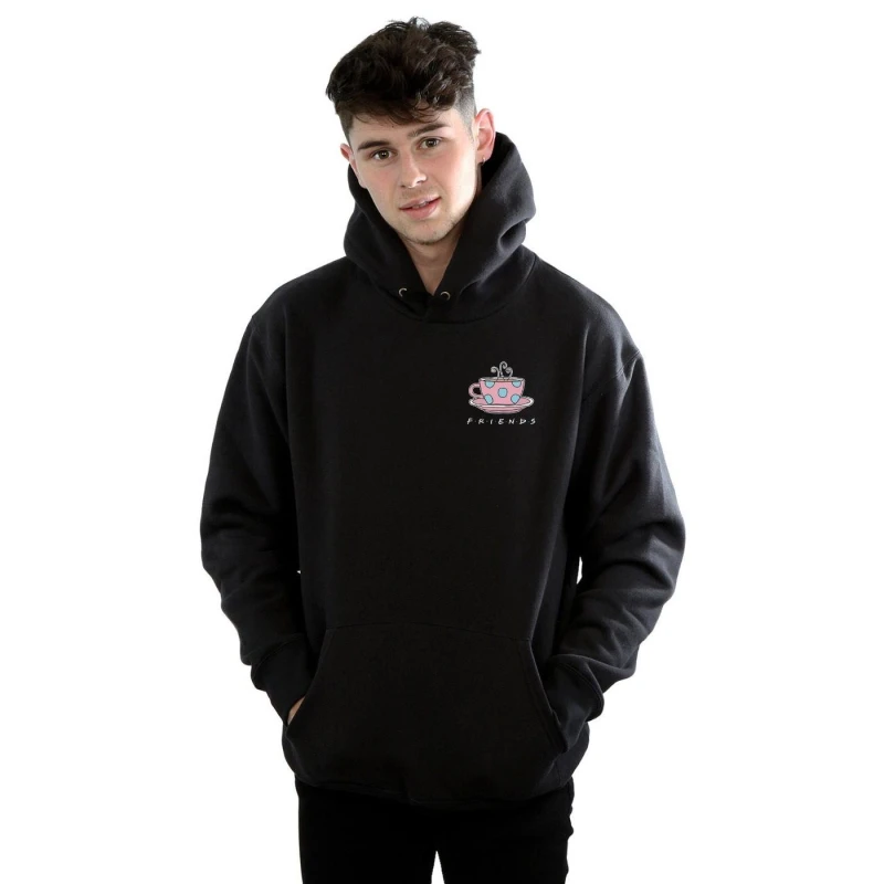 Image of Friends Friends Men Coffee Cup Breast Print Hoodie in Black Size: Small Black S Male 5057981551576
