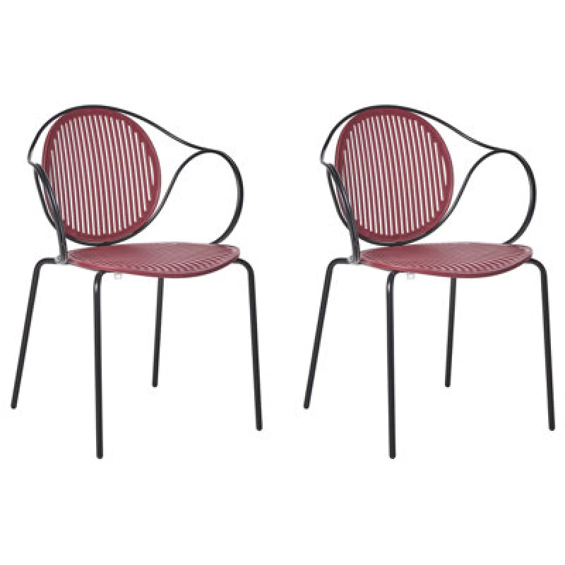 Image of Beliani Set Of 2 Garden Chairs Ikaria Metal Red