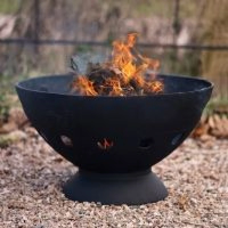 Image of Primrose Black Cast Iron Fire Pit Bowl with Supporting Grill 56cm Black Unisex