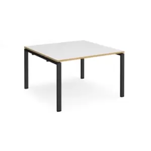 Image of Adapt boardroom table starter unit 1200mm x 1200mm - Black frame and white top with oak edging