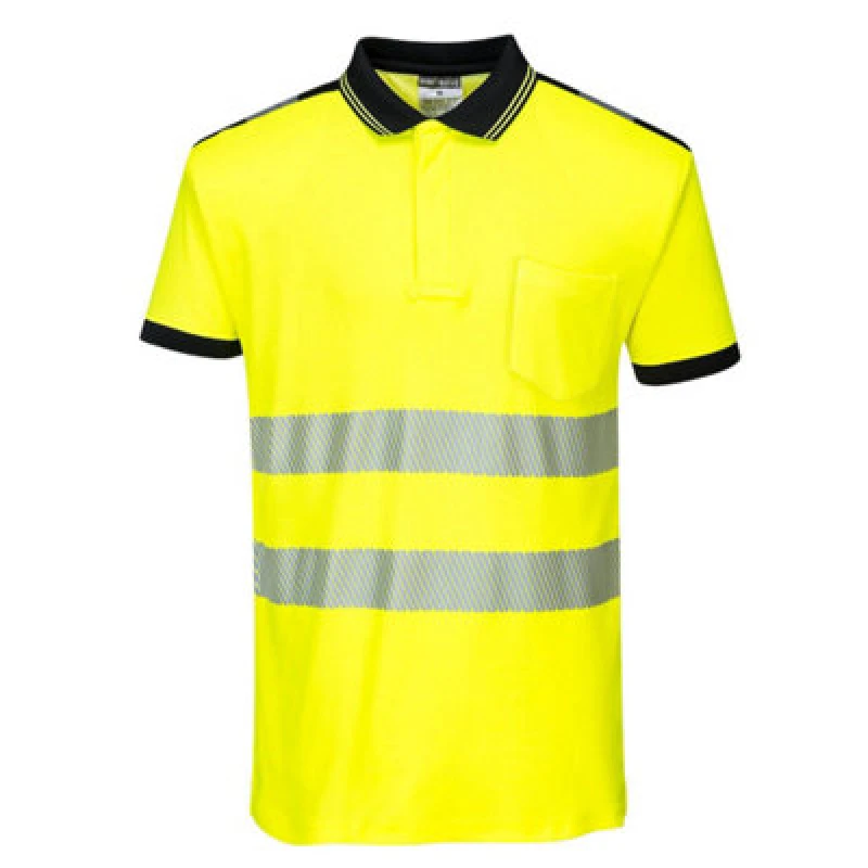 Image of Portwest PW3 Hi Vis Cotton Comfort Polo Short Sleeve Shirt T180YBR4XL Colour: Yellow / Black