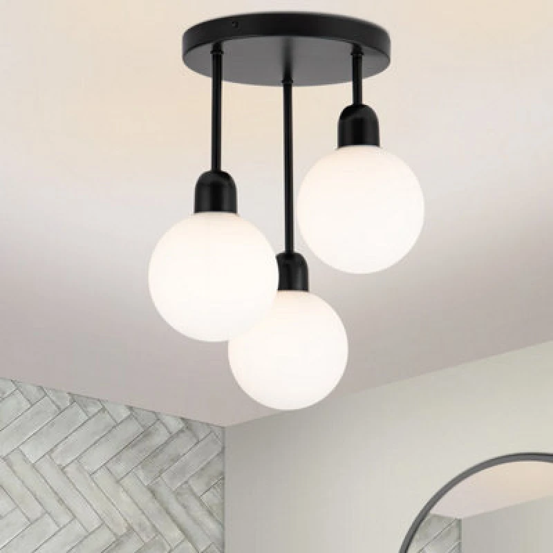 Image of Cosylyte Broome Bathroom 3 Light Modern Opal Glass Ceiling Light - Matt Black