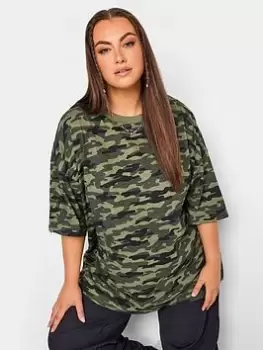 Image of Yours Boxy Tee Camo Aop Khaki, Green, Size 20, Women