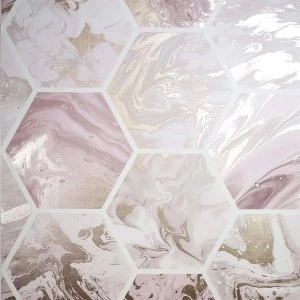 Image of Arthouse Marbled Hex Pink/Rose Gold Wallpaper