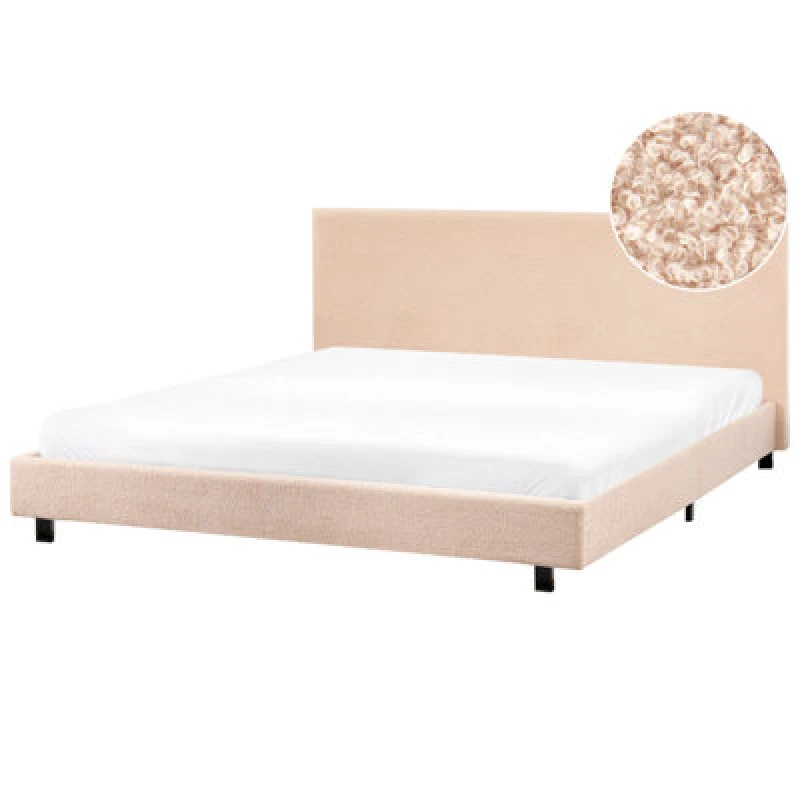 Image of Beliani Bed Boucle Albi 180 X 200 Cm (Eu Super King) Beige