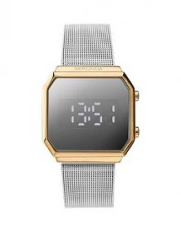 image of Sekonda Sekonda Silver And Gold Detail Digital Dial Stainless Steel Mesh Strap Watch