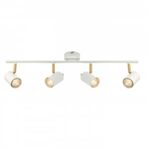 Image of 4 Light Spotlight Matt White Paint, Satin Brushed Gold, GU10