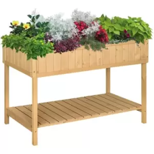 image of Outsunny Wooden Herb Planter Stand 8 Cubes Bottom Shelf Raised Bed Natural