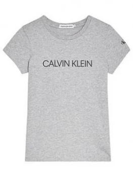 Image of Calvin Klein Jeans Girls Short Sleeve Logo T-Shirt - Grey Marl