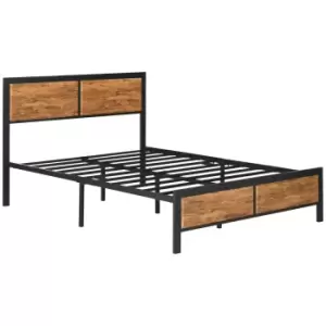 image of HOMCOM Industrial King Size Bed Frame, 5FT Steel Bed Base with Headboard, Footboard, Slatted Support and Under Bed Storage, 160 x 207cm