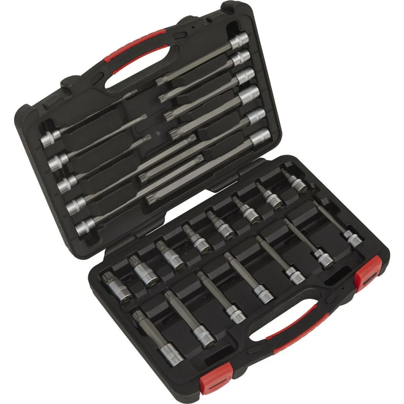 Image of Loops 26 PACK SPLINE Bit Set - 3/8" Square Drive Socket - 200mm Long PREMIUM S2 STEEL Metallics