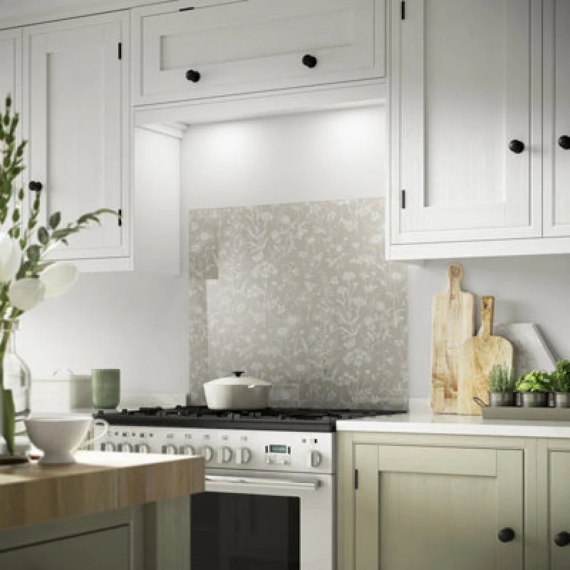 Image of Laura Ashley Lisette Flint Beige Floral Print Glass Splashback, (H)750mm (W)900mm (T)6mm
