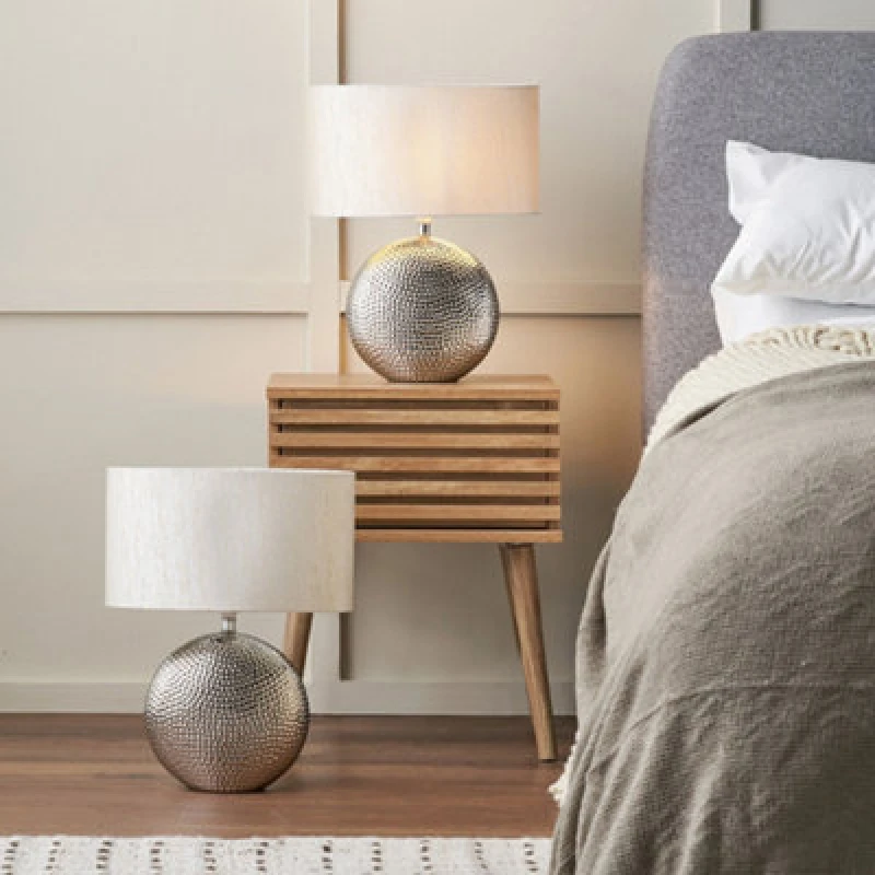 Image of Pacific Lifestyle Set Of 2 Mabel Silver Dot Textured Ceramic Table Lamp