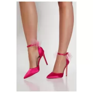 Image of I Saw It First Tulle Oversized Bow Pointed Toe Satin Court Shoe - Pink