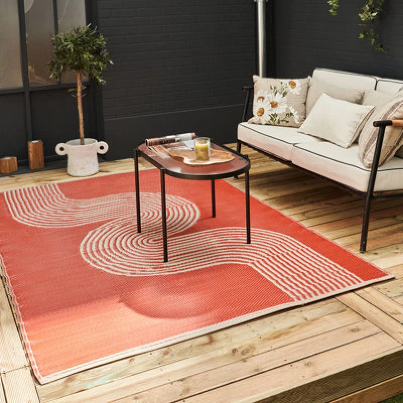 Image of The Rugs Urban Reversible Two Sided Waterproof Abstract Outdoor Patio Garden Rug Terra&beige Weatherproof Jet Washable 1010