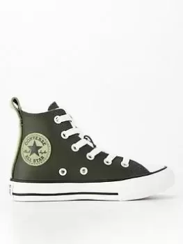 Image of Converse Kid's Converse Chuck Taylor All Star Lined Leather High Top - Khaki, Size 11