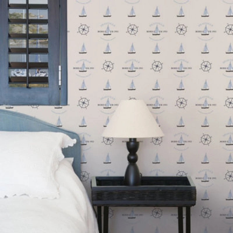 Image of Galerie Deauville 2 Navy Blue Sky Blue Beige Deauville Boat Motif Smooth Wallpaper