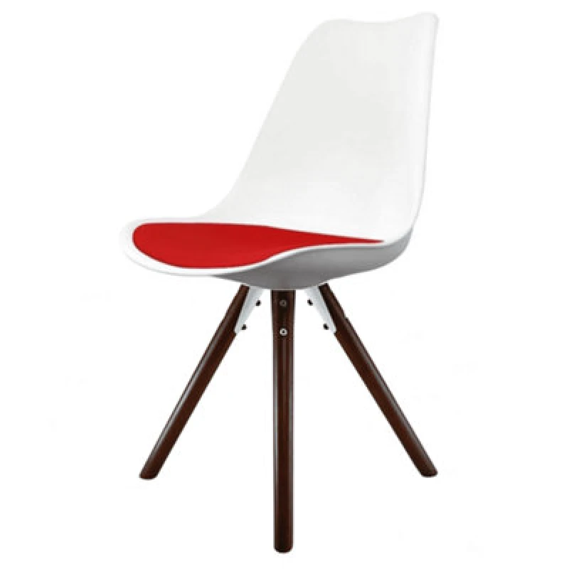 Image of Fusion Living Soho Plastic Dining Chair With Pyramid Dark Wood Legs White & Red, Red FL1803