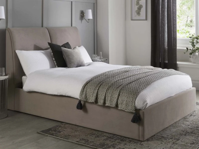 Image of GFW Montrel Natural Fabric Ottoman Bed Frame - 4ft6 Double