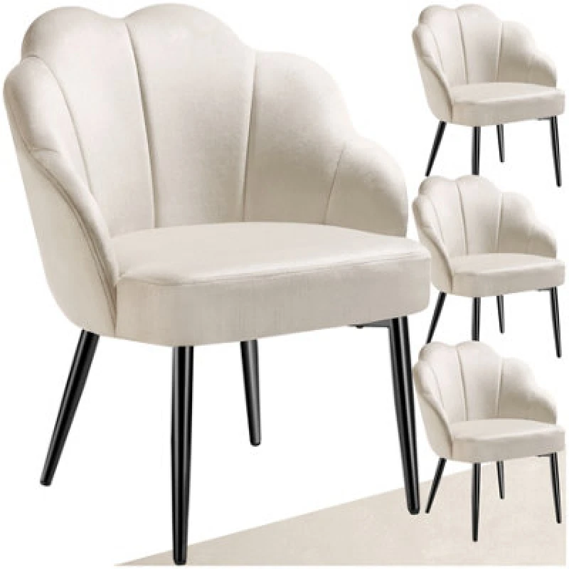 Image of tectake Accent Chair Hellen Set Of 4 - Cream/Black in Cream Size: 4 Pack Cream Unisex 4 Pack