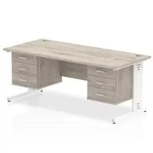 Image of Impulse 1800 Rectangle White Cable Managed Leg Desk Grey Oak 2 x 3