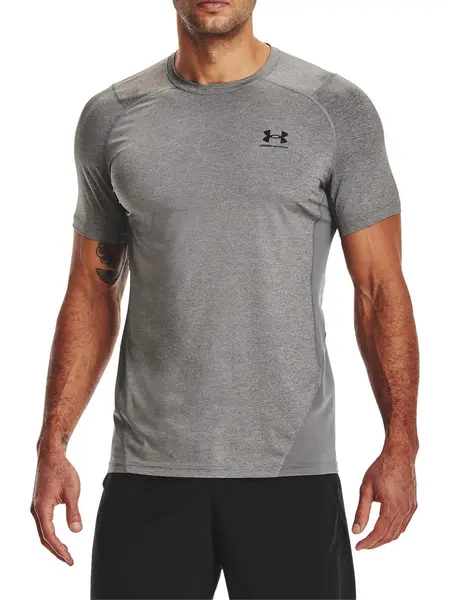 Image of Under Armour HeatGear Fitted Short Sleeve T-Shirt Carbon Heather/Black XXL