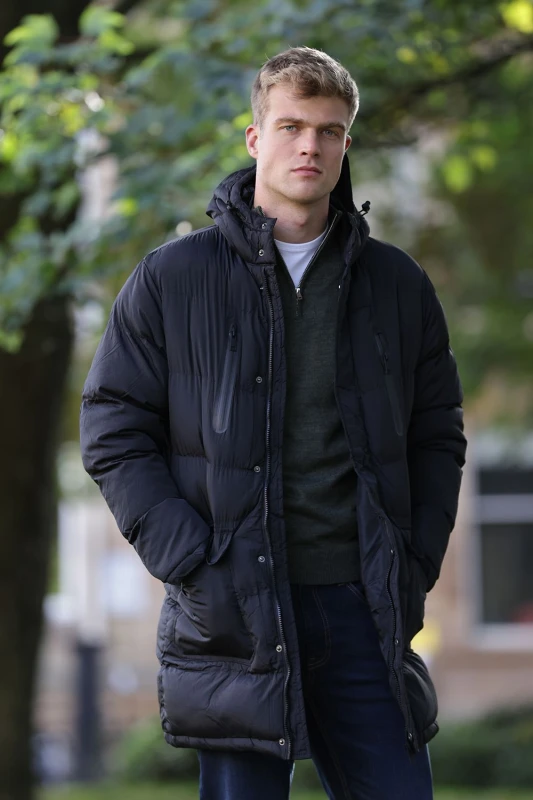 Image of Brave Soul Brave Soul Men Longline Hooded Padded Jacket in Black Size: large Black L Male 5059534550050