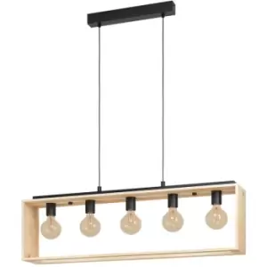 image of Famborough 5 Lamp Straight Bar Pendant Ceiling Light Black, Natural - Eglo