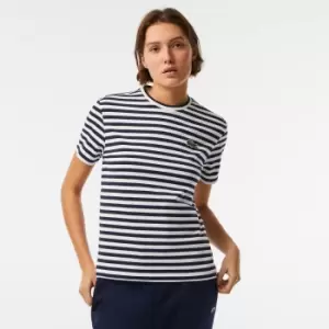 Image of Womens Lacoste Loose Fit Striped Cotton Jersey T-Shirt Size 12 Black/white