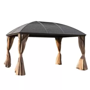 Image of Outsunny 4X3M Hardtop Gazebo Aluminium Frame Garden Tent Shelter With Curtain - Black