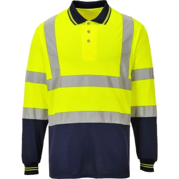 Image of S279YNRM - sz M Two-Tone Long Sleeved Polo - Yellow/Navy - Portwest