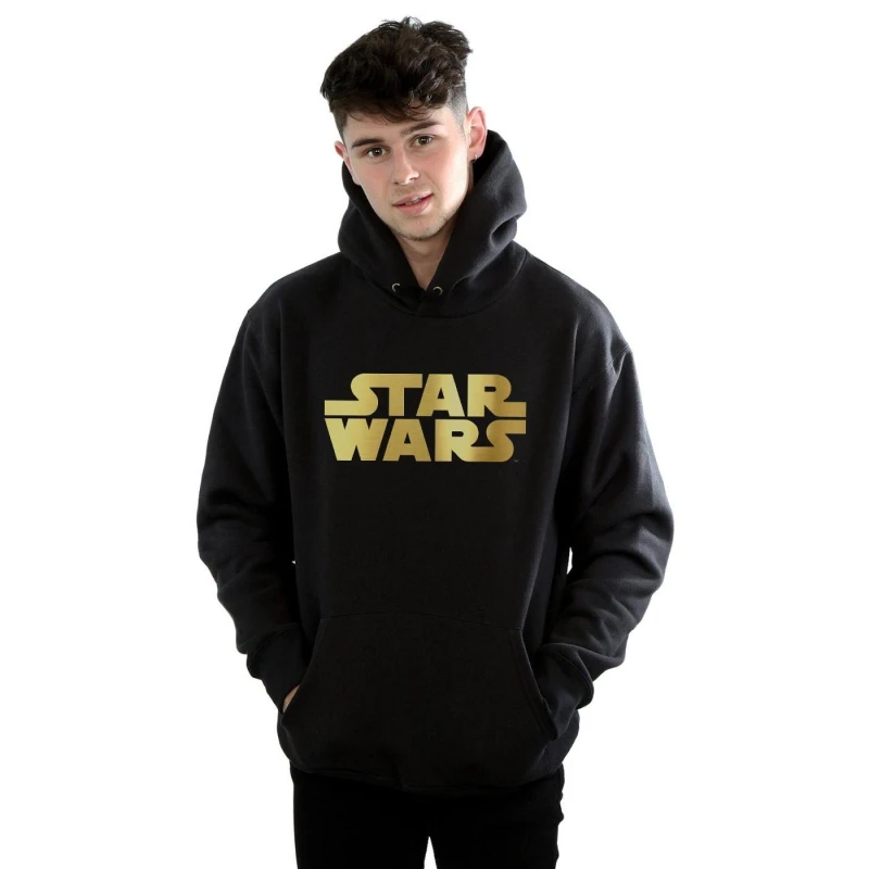 Image of Star Wars Star Wars Men Gold Logo Hoodie in Black Size: Small Black S Male 5057864263343