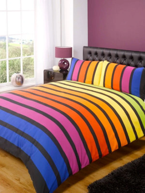 Image of Rapport Home Soho Strip Polycotton Duvet Cover Set With Pillowcase Size: King Multicolor Unisex King
