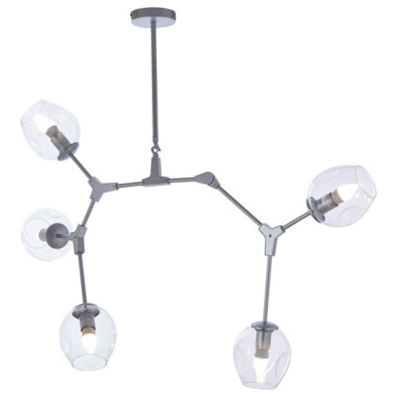 Image of Orsina 5 Arm Silver Finish Pendant Light, Reflective Iron Frame With Glass Shades, Modern Celestial Ceiling Lamp