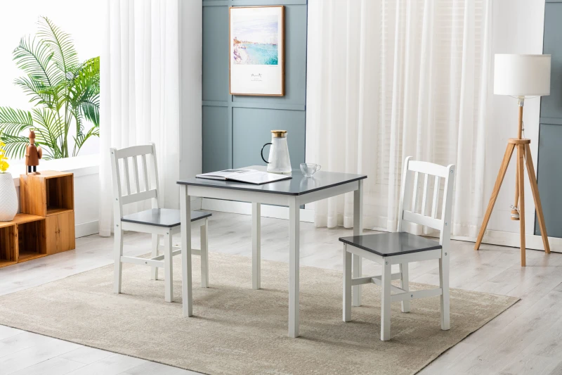Image of MCC Direct Solid Wooden Kitchen Dining Table and 2 Chairs Grey