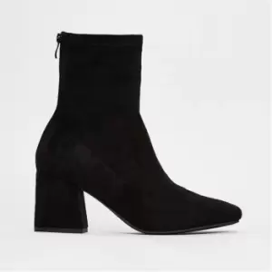 image of Missguided Faux Suede Square Toe Block Heel Sock Ankle Boots - Black