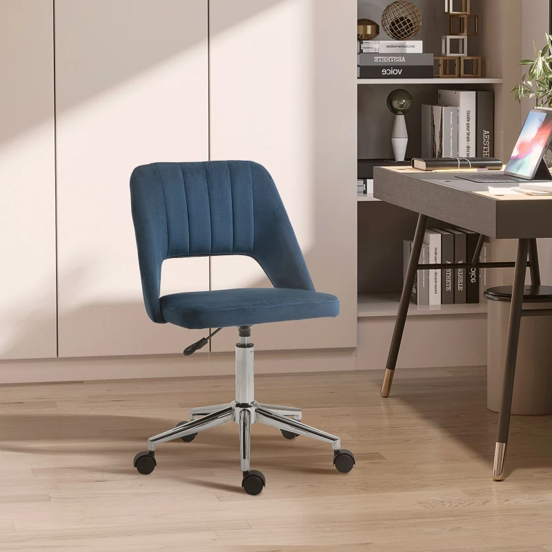 Image of VINSETTO Mid-Back Swivel Home Office Chair Scallop Computer Chair Dark Blue