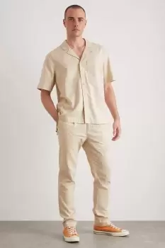 Image of Mens Light Sand Short Sleeve Linen Pocket Shirt